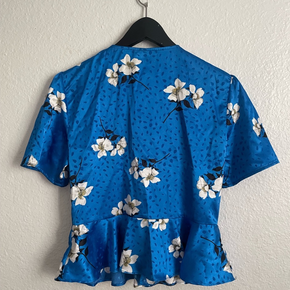 Topshop Vibrant Blue Floral Satin Blouse - Picture 4 of 8